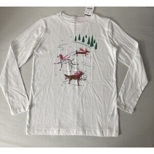 Crewcuts Skating Dogs Ice Skating Long Sleeve White Shirt Girls Size M 8/9 NWT